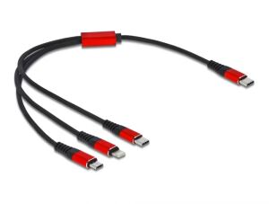 DeLOCK USB Ladekabel 3 in 1 USB Type-C zu Lightning / Micro USB / USB Type-C 30 cm schwarz / rot
