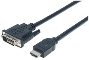 Manhattan HDMI auf DVI-Kabel, HDMI-Stecker auf DVI-D 24+1 Stecker, Dual Link, 3 m, schwarz