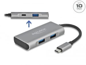 DELOCK HUB USB 3.2Gen2 Typ-C 3xTyp-A Bu 1xTyp-C Bu extern