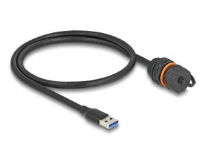 DeLOCK USB 5 Gbps Kabel USB Typ-A Stecker zu USB Typ-A Buchse zum Einbau mit M20 Gewinde und Verschlusskappe IP68 staub- und wasserdicht 60 cm schwarz