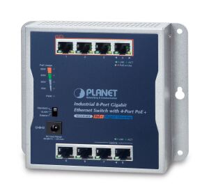 PLANET P30 Industrial 8-Port Unmanaged Power over Ethernet (PoE) Blau, Grau