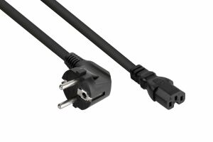 Kabelmeister Netzkabel Schutzkontakt-Stecker Typ E+F (90° gew.) an Warmgeräte-Buchse C15, schwarz, 1,00mm², 5m