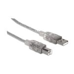 Manhattan Hi-Speed USB B Anschlusskabel, USB 2.0, Typ A Stecker - Typ B Stecker, 480 Mbps, 5 m, Silber