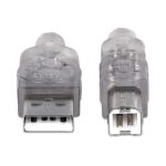 Manhattan Hi-Speed USB B Anschlusskabel, USB 2.0, Typ A Stecker - Typ B Stecker, 480 Mbps, 5 m, Silber