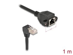 DeLOCK Netzwerk Verlängerungskabel S/FTP Stecker RJ45 Stecker 90° gewinkelt zu RJ45 Einbaubuchse Cat.6A 1 m schwarz