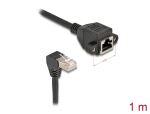 DeLOCK Netzwerk Verlängerungskabel S/FTP Stecker RJ45 Stecker 90° gewinkelt zu RJ45 Einbaubuchse Cat.6A 1 m schwarz
