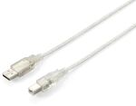 Equip USB 2.0 A auf B Kabel, 3.0m , M/M Transparent silver