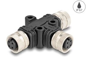 DELOCK M12 T-Splitter A-kodiert 4 Pin 1 xBu. zu 2 x Buchse