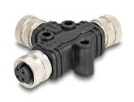 DELOCK M12 T-Splitter A-kodiert 4 Pin 1 xBu. zu 2 x Buchse