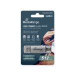 MediaRange MR940-1 USB-Stick 512 GB USB Type-A / USB Type-C 3.2 Gen 1 (3.1 Gen 1) Silber