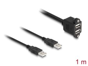 DeLOCK USB 2.0 Kabel 2 x USB Typ-A Stecker zu 2 x USB Typ-A Buchse mit Schrauben zum Einbau 1 m schwarz