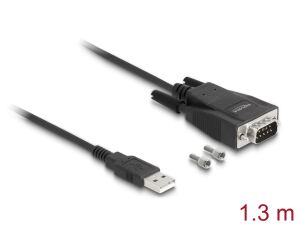 DeLOCK Adapter USB 2.0 Typ-A Stecker zu 1 x Seriell RS-232 D-Sub 9 Stecker mit Schrauben und Muttern ESD Überspannungsschutz