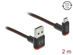 DeLOCK EASY-USB 2.0 Kabel Typ-A Stecker zu EASY-USB Typ Micro-B Stecker gewinkelt oben / unten 2 m schwarz
