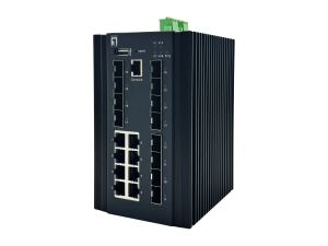 LevelOne 20-Port L2+ Managed Gigabit Industrieswitch, 8x 1GbE RJ45, 8x 1GbE SFP, 4x 1/2.5GbE SFP, DIN-Schiene, -40°C bis 80°C