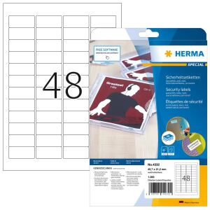 HERMA Sicherheitsetiketten A4 45.7x21.2 mm weiß extrem stark haftend Folie matt 1200 St.