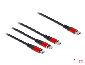 DELOCK USB Ladekabel 3 in 1 USB/C -> Lightning/Type-C/Micro