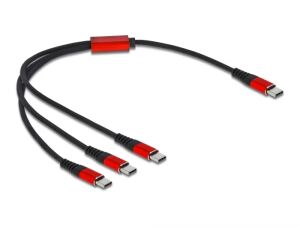 DeLOCK USB Ladekabel 3 in 1 USB Type-C zu 3 x USB Type-C 30 cm schwarz / rot