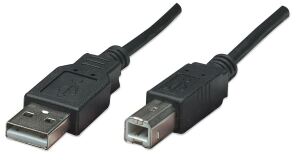 Manhattan Hi-Speed USB B Anschlusskabel, USB 2.0, Typ A Stecker - Typ B Stecker, 480 Mbps, 0,5 m, Schwarz