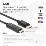 CLUB3D DisplayPort 1.4 to HDMI 4K120Hz or 8K60Hz HDR10 Cable M/M 3m/9.84ft