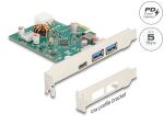 DeLOCK PCI Express x1 Karte zu 1 x extern USB Type-C Buchse PD 30 W + 2 x extern USB Typ-A Buchse USB 5 Gbps