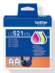 Brother LC521VAL Druckerpatrone 4 Stück(e) Original Schwarz, Cyan, Magenta, Gelb