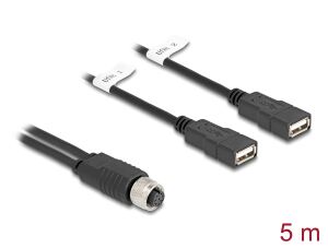 DELOCK M12 Kabel A-kodiert 8 Pin Buchse zu 2 x USB 2.0 Bu 5m