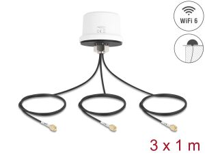 DeLOCK 4G MIMO Dualband WiFi 6 Antenne 2 x SMA + 1 x RP-SMA Stecker ULA100 1 m Schraubmontage outdoor weiß