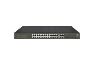 LevelOne Hilbert 28-Port Gigabit PoE Smart Lite Switch, 24 PoE Ausgänge, 4 x Gigabit SFP/RJ45 Combo, 802.3at/af PoE, 380W PoE-Leistungsbudget