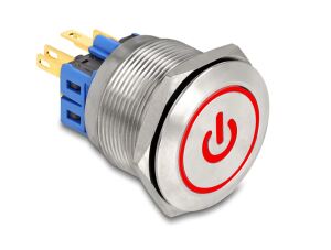 DELOCK Drucktaster zum Einbau 25mm 6xLötanschluss LED Rot