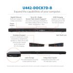 Tripp Lite U442-DOCK7D-B USB-C Dock, Dreifach-Display – 4K HDMI & DP, VGA, USB 3.x (5 Gbps) und USB 2.0 Nabenanschlüsse, GbE, 100 W PD-Aufladung