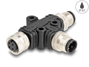DeLOCK M12 T-Splitter A-kodiert 4 Pin 1 x Stecker zu 1 x Stecker und 1 x Buchse Parallelschaltung