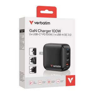 Verbatim GaN Charger 100W Universal Schwarz AC Schnellladung Drinnen