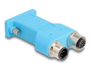 DeLOCK D-Sub 9 Buchse zu M12 Stecker und Buchse 5 Pin A-kodiert CAN Bus Verteiler 180° blau