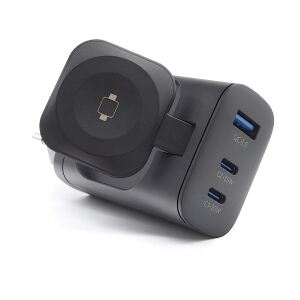 RealPower 450476 Ladegerät für Mobilgeräte Powerbank, Smartwatch, Tablets Schwarz AC Kabelloses Aufladen Schnellladung Drinnen