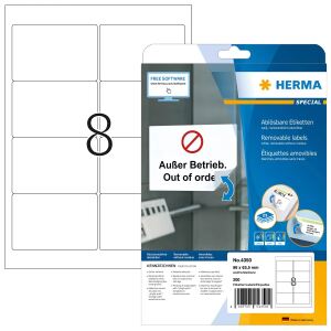 HERMA Ablösbare Etiketten A4 96x63.5 mm weiß Movables/ablösbar Papier matt 200 St.