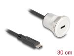 DELOCK USB10 GbpsType-C Einbaubuchse mit Kabelp. St. Alu.30m
