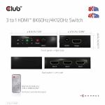 CLUB3D HDMI™ 3 auf 1 Umschalter 8K60Hz/4K120Hz Umschalter
