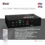 CLUB3D HDMI™ 3 auf 1 Umschalter 8K60Hz/4K120Hz Umschalter