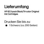 HP 62 2er-Pack Schwarz/Cyan/Magenta/Gelb Original Druckerpatronen