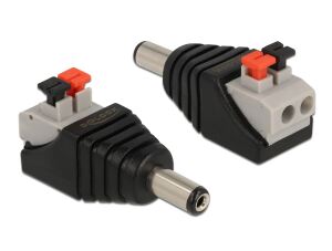 DELOCK Adapter DC 5,5 x 2,1 mm Stecker Drucktasten 2 Pin