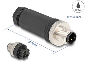 DeLOCK M12 Steckverbinder A-kodiert 3 Pin Stecker zur Montage mit Schraubanschluss