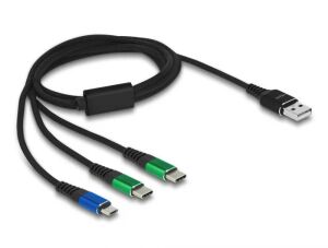DeLOCK USB Ladekabel 3 in 1 Typ-A zu Micro USB / 2 x USB Type-C 1 m