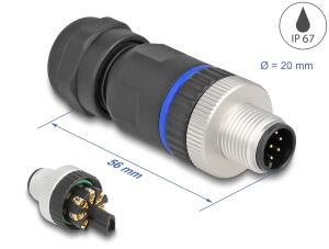 DeLOCK M12 Steckverbinder A-kodiert 8 Pin Stecker zur Montage mit Schraubanschluss