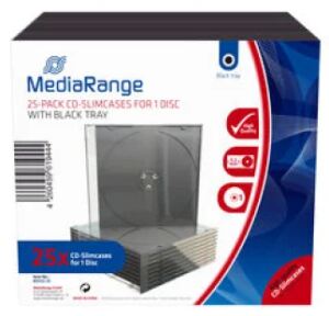 MediaRange BOX32-25 CD-Hülle Schmales Gehäuse 1 Disks Schwarz, Transparent
