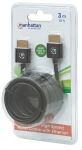 Manhattan Ultradünnes High Speed HDMI-Kabel mit Ethernet-Kanal, HEC, ARC, 3D, 4K@60Hz, HDMI-Stecker auf HDMI-Stecker, geschirmt, schwarz, 3 m