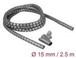 DELOCK Spiralschlauch mit Einziehwerkzeug 2,5m x 15mm grau