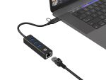 Conceptronic DONN07BA USB zu Gigabit-Netzwerkadapter mit 3-Port-USB-Hub, USB-A x 3, Wake-on-LAN, 2-in-1 USB-C USB-A Cable