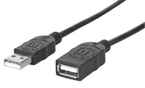 Manhattan Hi-Speed USB 2.0 Verlängerungskabel, USB 2.0, Typ A Stecker - Typ A Buchse, 480 Mbps, 1 m, Schwarz
