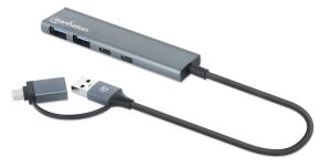 Manhattan 181075 Schnittstellen-Hub USB 3.2 Gen 1 (3.1 Gen 1) Type-A + Type-C 5000 Mbit/s Grau