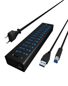 ICY BOX IB-AC6113, 13 Port USB3.0 Hub + 1x Ladeport, Aluminium Gehäuse mit Netzteil